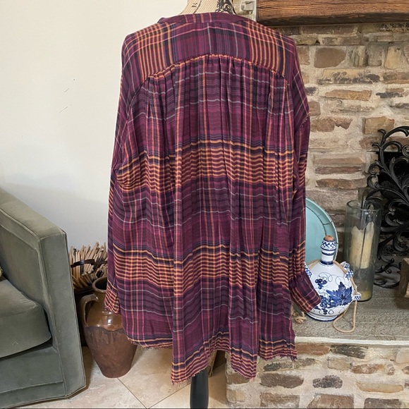 FREE PEOPLE COME OVER PLAID FLANNEL WINE M - Picture 6 of 9